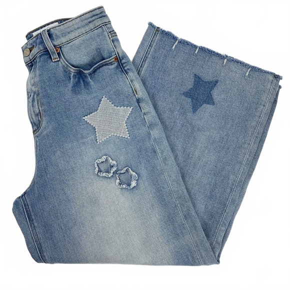 Kyla Seo Denim - Kyla Seo Light Wash Star Patch Wide-Leg Jeans | Women’s Size 8 Regular